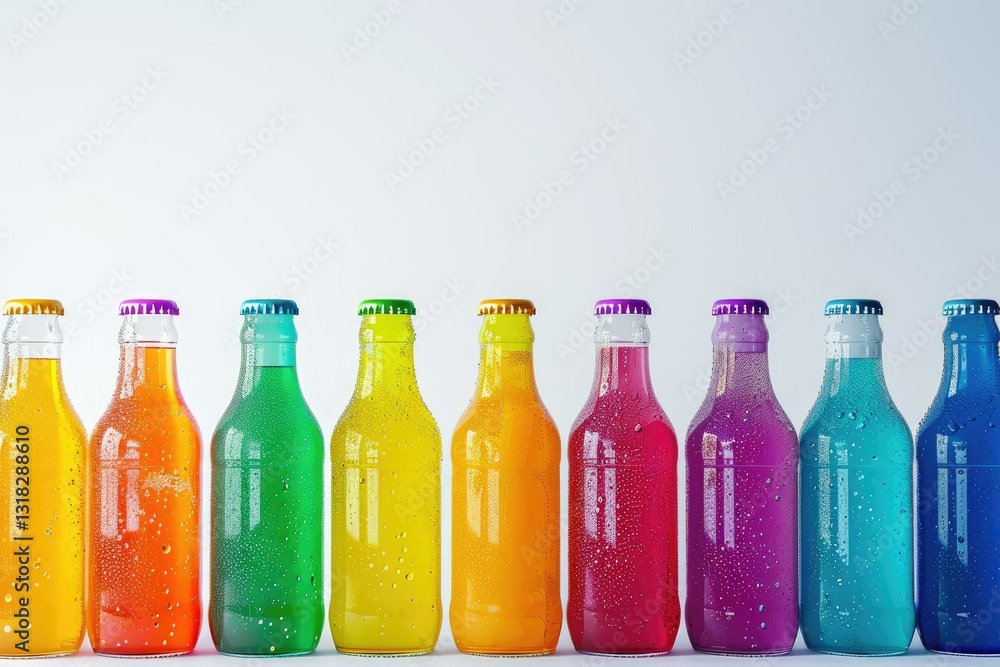 Ultra Hd Image of a Vibrant Row of Colorful Juice Bottles on a White Background Ultra Hd Image of a Vibrant Row of Colorful Juice Bottles on a White Background