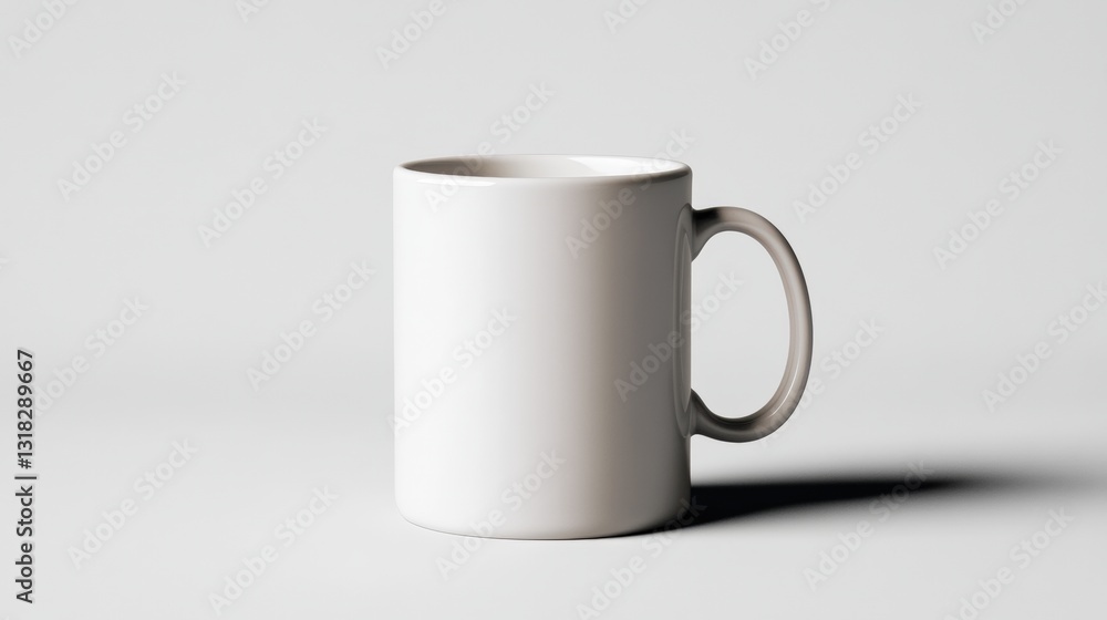 Stylish plain white ceramic mug mockup positioned on a bright white background perfect for creative display Stylish plain white ceramic mug mockup positioned on a bright white background perfect for creative display