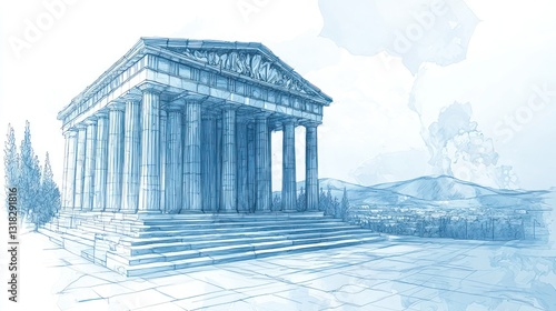 A hand-drawn concept of a modernized Greek temple