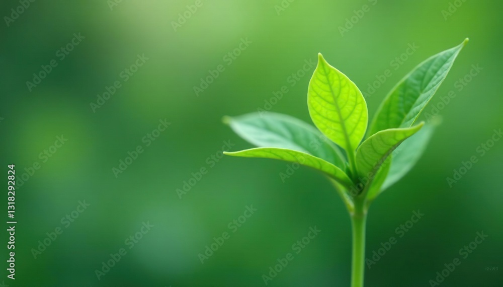 Delicate green leaves unfolding from a small white stem, minimalist, flowers Delicate green leaves unfolding from a small white stem, minimalist, flowers