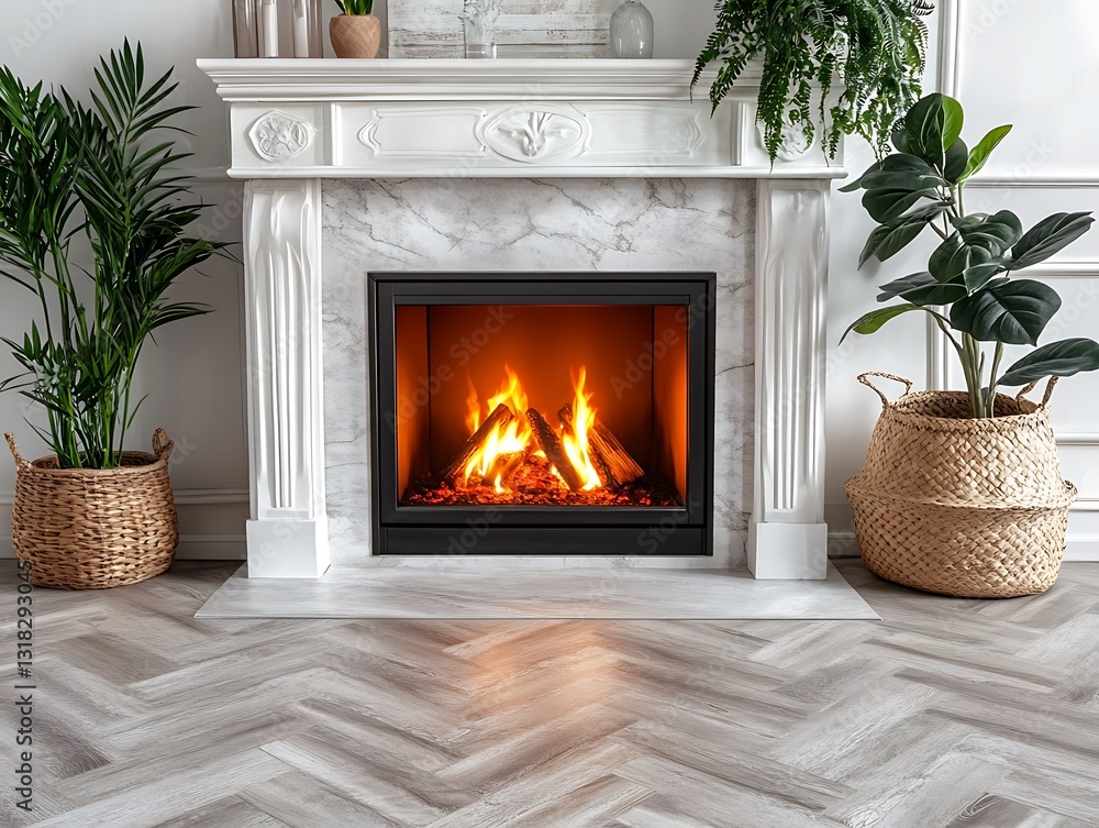 Cozy fireplace in modern living room Cozy fireplace in modern living room