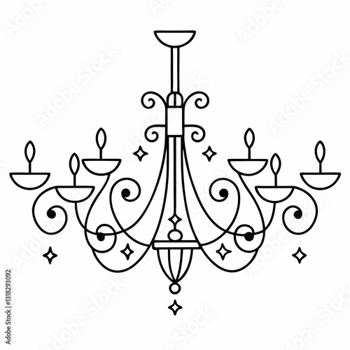 Hand-drawn Illustration of a Cute Chandelier with Candles. set of vector elements for design