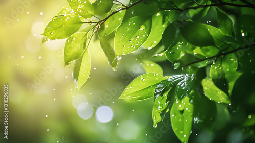 爽やかな新緑の木漏れ日背景