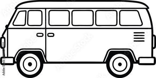 Minimalist line art of a vintage van