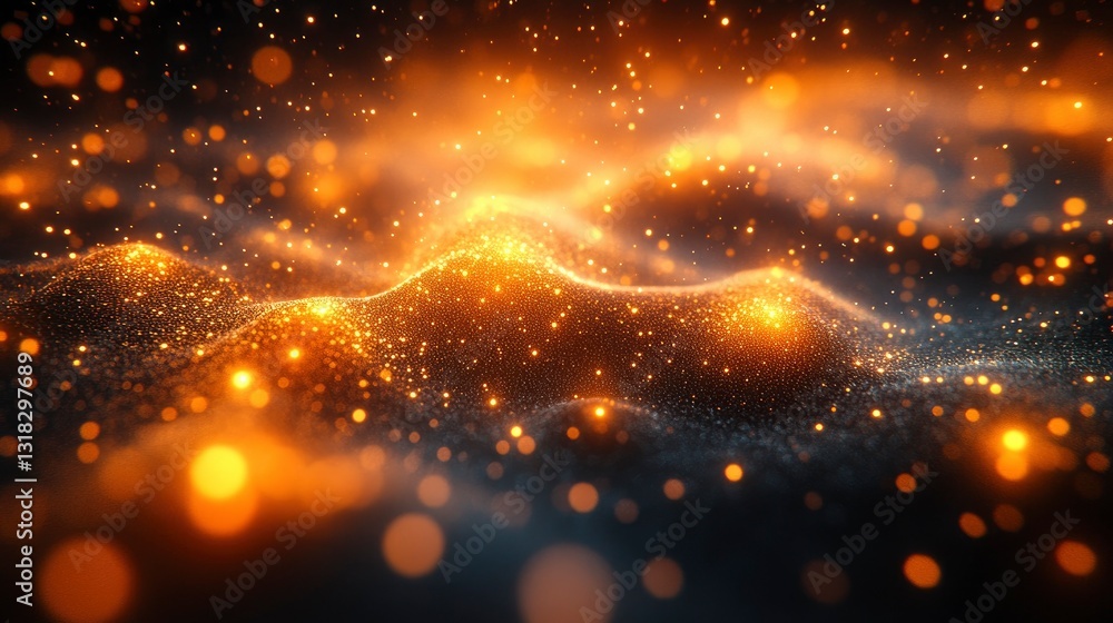 Obraz premium Neural network made of golden nanoparticles, synapses firing with light pulses