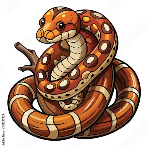 A thick, muscular boa constrictor, intricately wrapped around a weathered log in a lush, natural setting.  Show scales and texture.