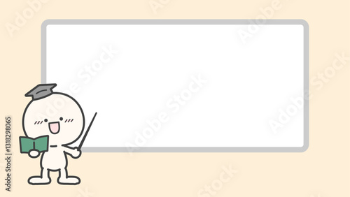 ホワイトボードと人物のイラスト、解説や説明のための背景素材　背景ベージュ