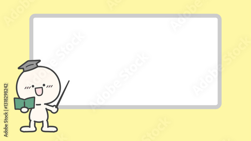 ホワイトボードと人物のイラスト、解説や説明のための背景素材　背景黄色
