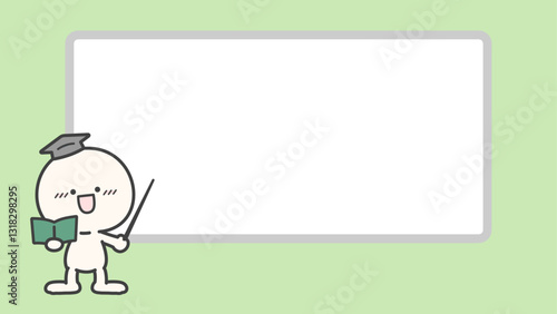 ホワイトボードと人物のイラスト、解説や説明のための背景素材　背景グリーン