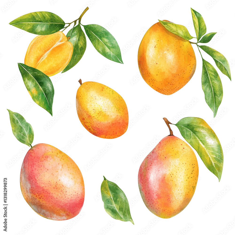 A collection of ripe mangos with vibrant colors and leaves on a bright transparent background, Scorpion and crab isolated on transparent background A collection of ripe mangos with vibrant colors and leaves on a bright transparent background, Scorpion and crab isolated on transparent background