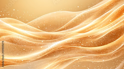 Golden Glowing Waves with Sparkles in Soft Light Background