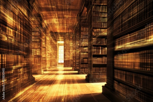 Wallpaper Mural This captivating image showcases the interior of a grand library, featuring illuminated bookshelves and golden light. A place of inspiration and tranquility. Torontodigital.ca