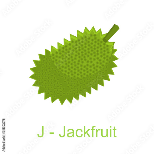 Flat illustration alphabet J for Jackfruit, learning for kids