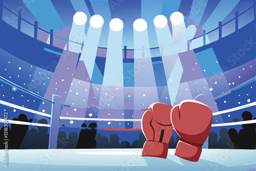 Dramatic boxing ring bathed in smoky spotlight, emphasizing gritty realism.  A lone figure awaits.
