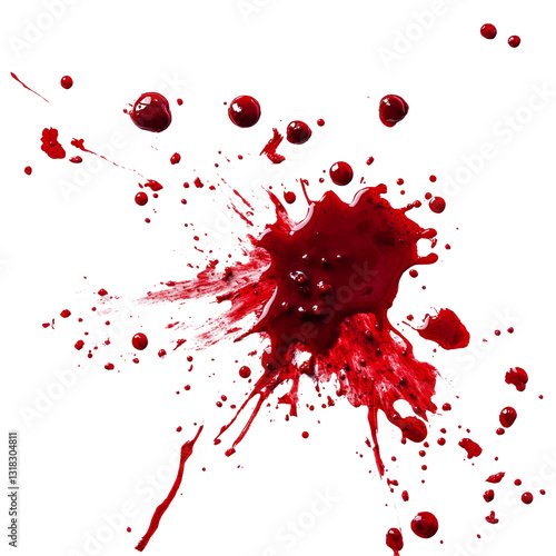Vivid red blood splatter on transparent, showcasing dynamic patterns in detail, Blood Splatter On transparent background