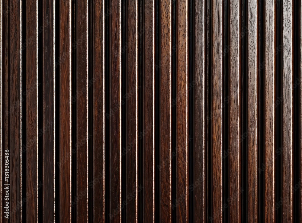 Obraz premium Vertical dark walnut wooden slats, polished to perfection, creating elegant luxury interiors.