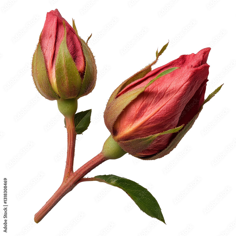 Fototapeta premium Delicate roselle buds resting on a plain transparent background showcasing their vibrant red hues and unique textures, roselle on transparent background