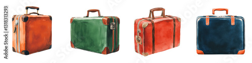 Assortment of colorful vintage inspired suitcases and luggage in various sizes styles and materials for fashionable and practical travel whether for business or leisure
