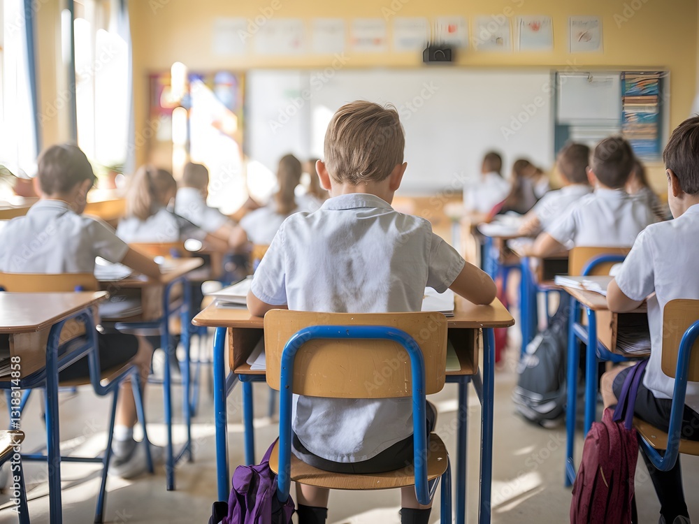 Obraz premium Focused Elementary School Students in Classroom 