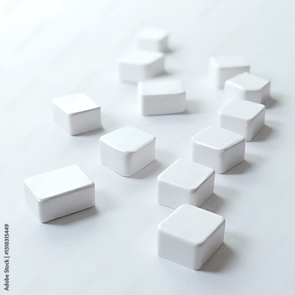 Creative white sugar cubes arrangement minimalist studio still life clean environment top-down view simplicity concept Creative white sugar cubes arrangement minimalist studio still life clean environment top-down view simplicity concept