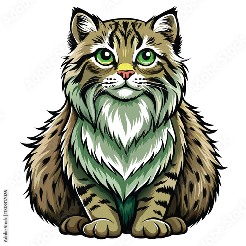 A Pallas's cat, its thick, dense fur prominent, sits serenely.  Capture the texture and wild beauty of this elusive feline.
