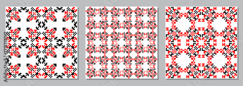 Set of seamless patterns with traditional Ukrainian folk knitted embroidery art vyshyvanka 