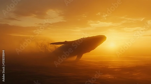 Wallpaper Mural A breathtaking shot of a blue whale at sunset, its massive silhouette against the golden horizon. Torontodigital.ca