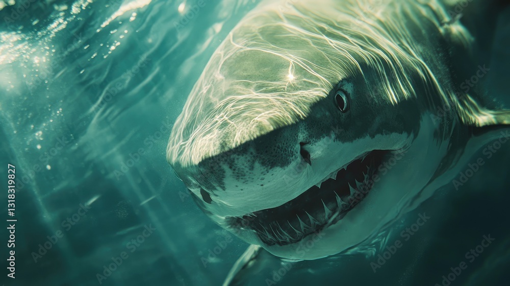 Obraz premium A close-up of a bull shark's powerful, muscular body as it moves stealthily through the water.