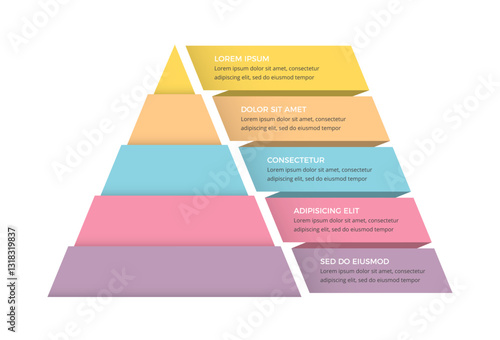 Five-stage pyramidal chart, infographic template, vector eps10 illustration