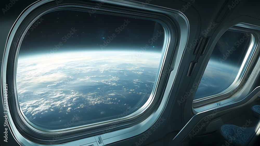 Spaceship Window View Showing Earth From Orbit Spaceship Window View Showing Earth From Orbit