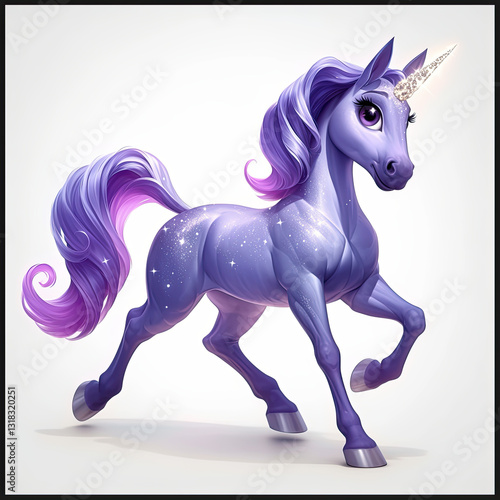 magical unicorn with sparkling horn and flowing mane, prancing joyfully photo