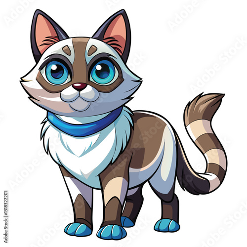A majestic snowshoe cat, showcasing its striking white paws and dark face mask, stands majestically.  Capture its elegant posture and unique markings.