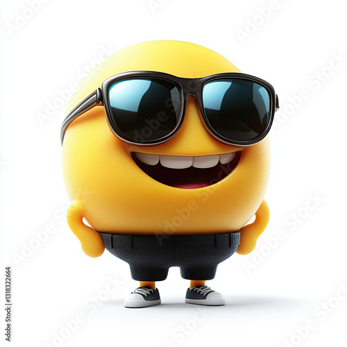 Happy cartoon emoji wearing sunglasses, exuding cool vibe