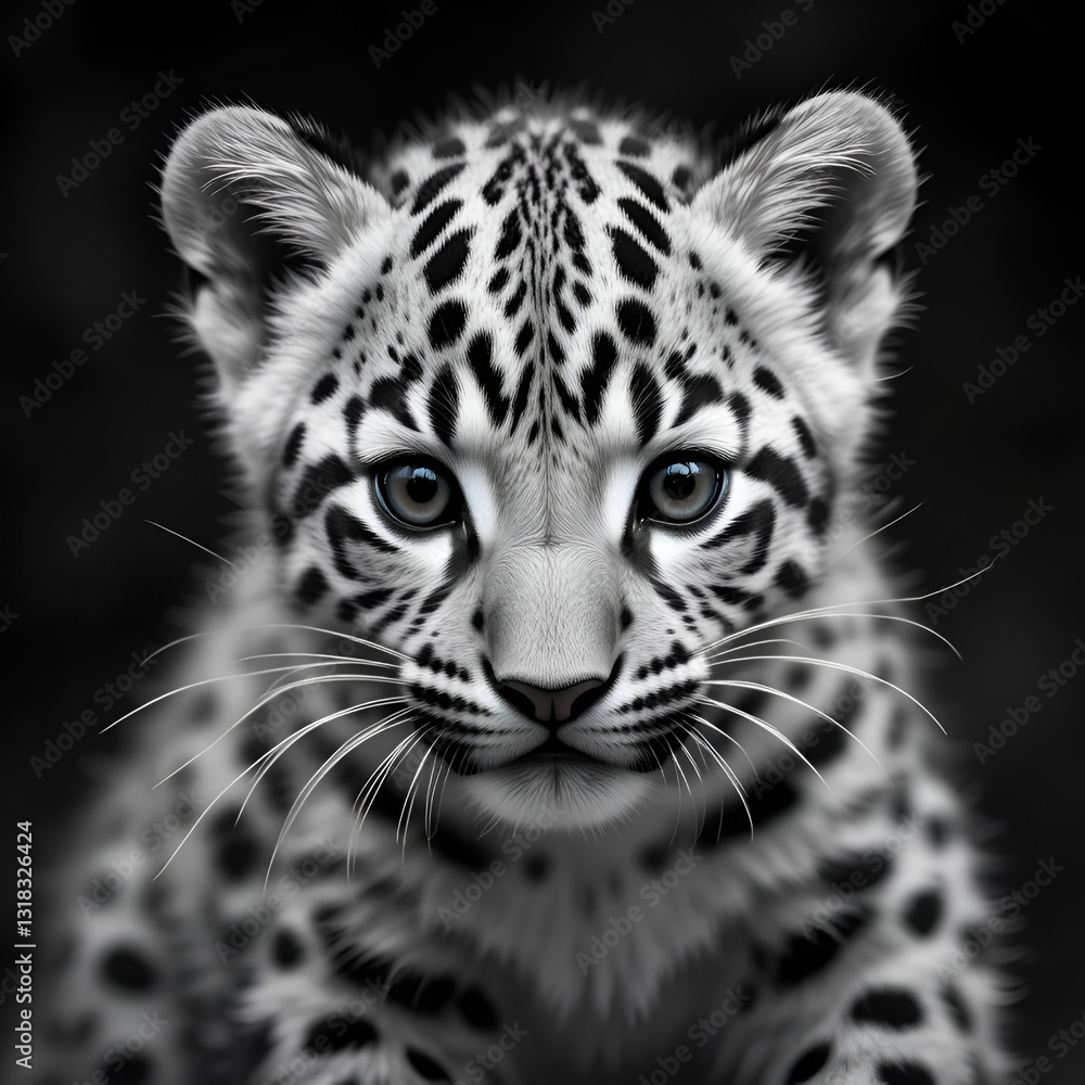 Obraz premium Leopard Cub, Panthera pardus, in black and white.