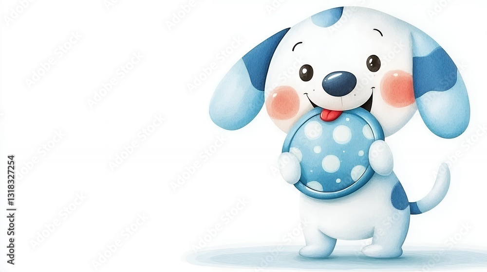 Adorable Blue and White Puppy Playing with a Ball Cartoon Illustration Adorable Blue and White Puppy Playing with a Ball Cartoon Illustration