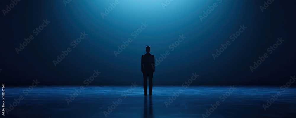 Silhouette of a Person Standing Alone in a Dimly Lit Space Silhouette of a Person Standing Alone in a Dimly Lit Space