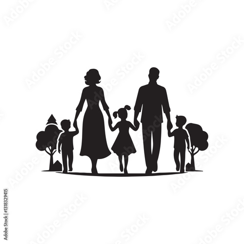 family silhouette vector clip art logo design