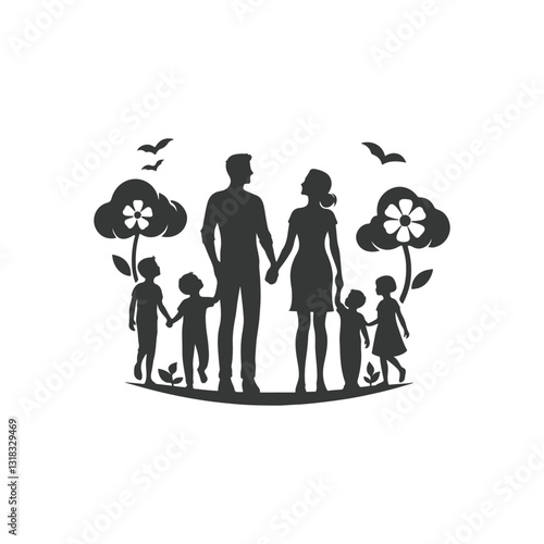 family silhouette vector clip art logo design