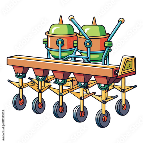 High-resolution image of a precision seed drill showcasing its multiple nozzles for accurate seed placement during agricultural planting.