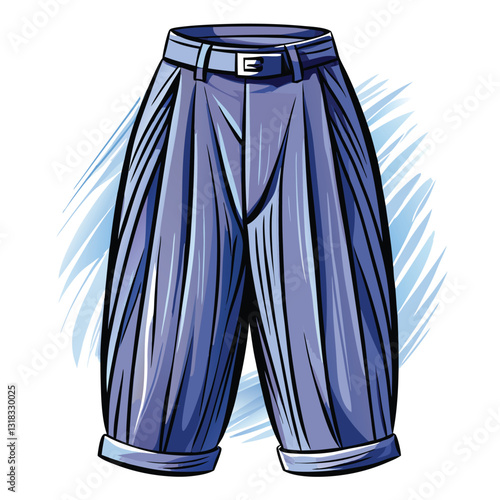 Generate a vector image of realistically rendered pleated trousers, showcasing fine detail in the fabric folds and creases.  Include subtle shadowing for depth.