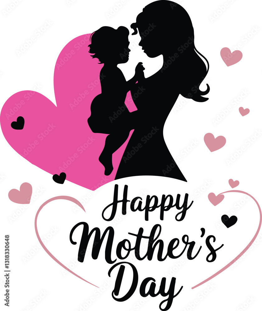 Mother and child with heart shape silhouette vector on white background. Mother and child with heart shape silhouette vector on white background.