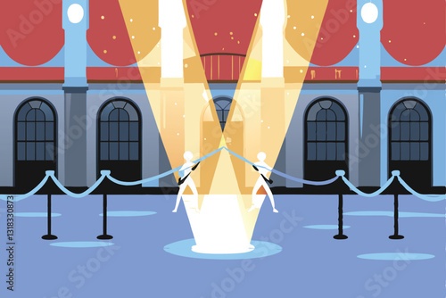 A wide shot of a sleek, modern indoor arena hosting a fencing competition.  The fencing strips are clearly visible.