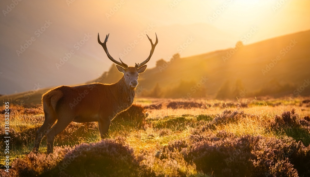 Obraz premium Red Deer in morning Sun. Generated image