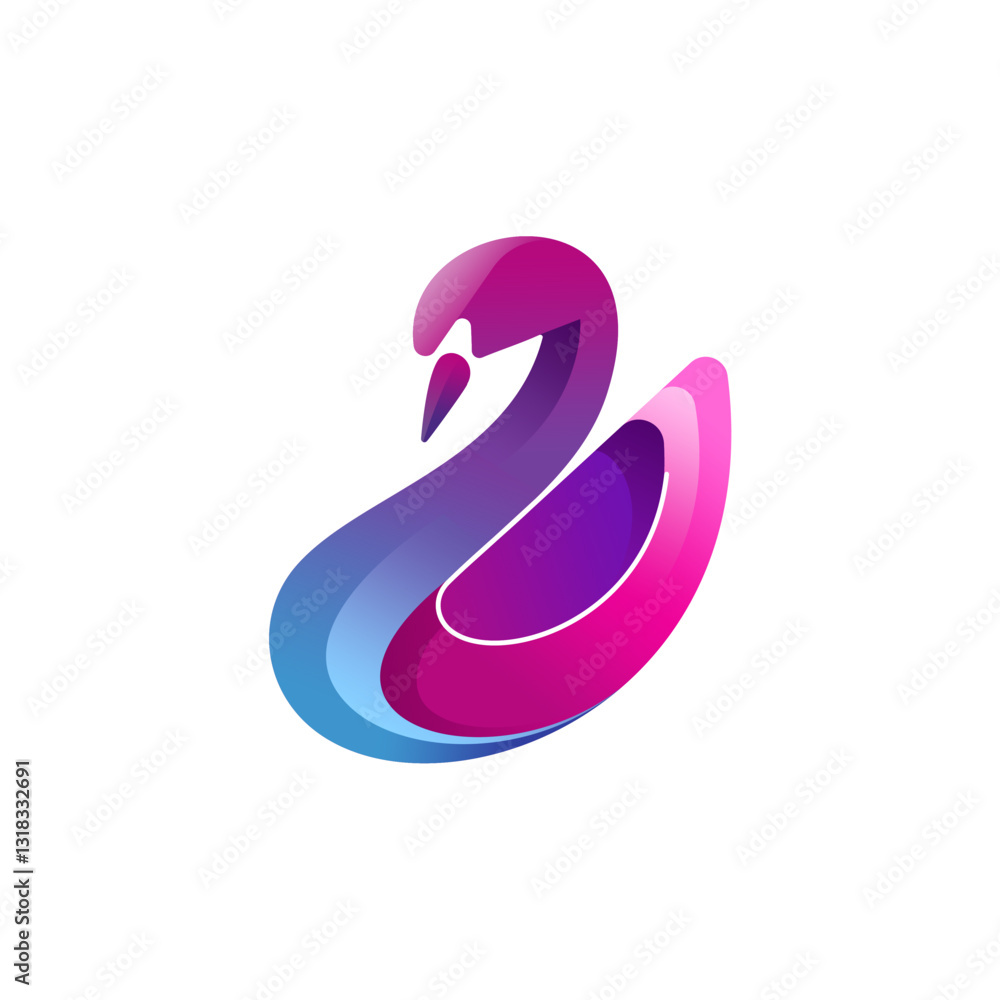 Obraz premium Gradient Swan Logo. Colorful 3D Bird Design for Branding