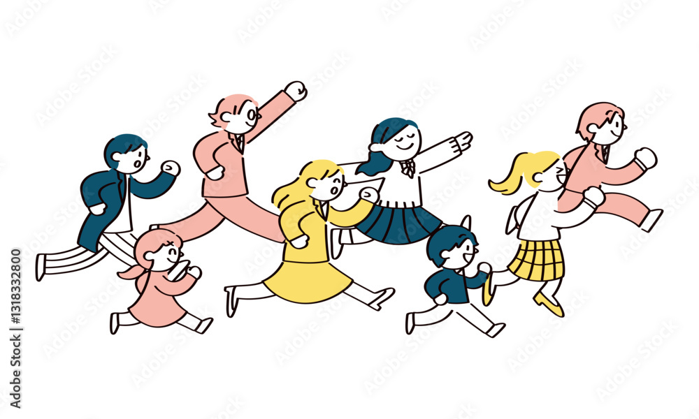 同じ方向に走る人たちのイラスト 同じ方向に走る人たちのイラスト