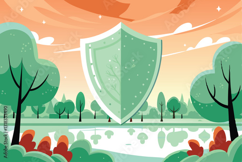 A colossal shield, powerfully designed, displays a prominent, trustworthy brand logo, symbolizing protection and reliability.  Guaranteeing safety and security.