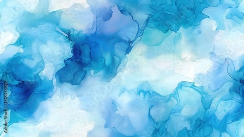Sky blue and clouds aquarelle paint paper hand drawn watercolor seamless texture map pattern background