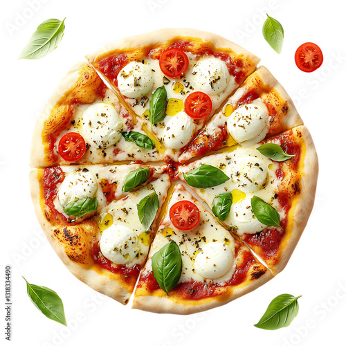 Margherita Pizza with Tomatoes and Mozzarella Isolated on Transparent Background