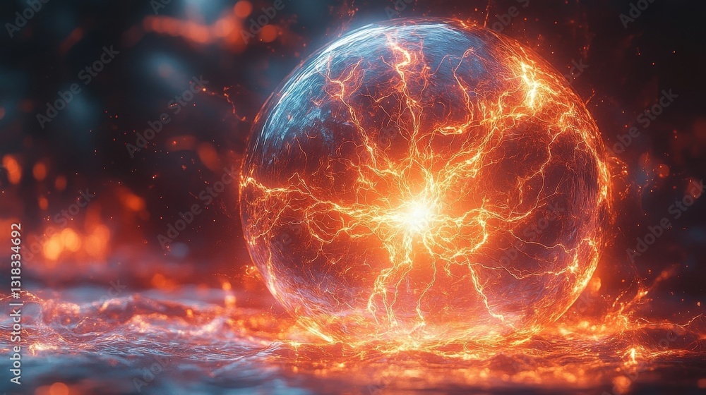 Obraz premium Fiery Glowing Sphere in Dark Background