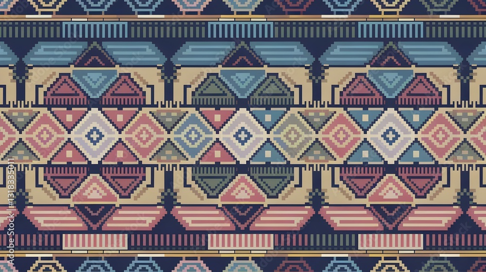 Ethnic Pixel Craft Seamless Geometric Cross Stitch and Batik Design for Fabric Ethnic Pixel Craft Seamless Geometric Cross Stitch and Batik Design for Fabric